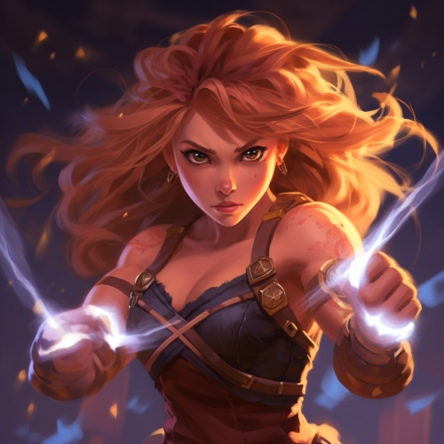 Powerful female fighter with lightning abilities