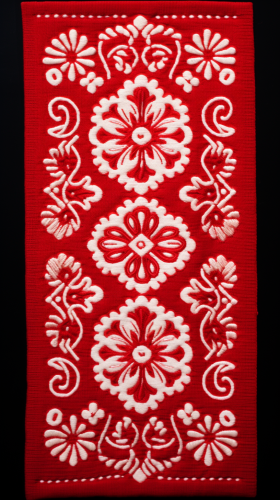 Intricate red and white Bulgarian embroidery motif