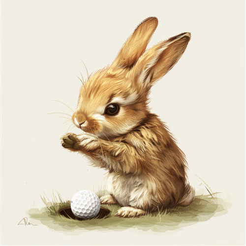 Bunny Rabbit Putting Golf Ball Hole