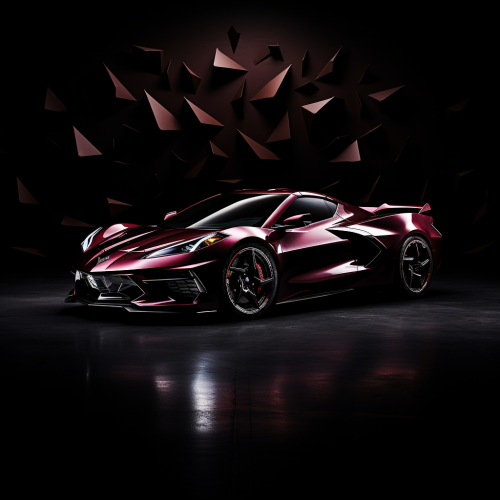 Burgundy Chevrolet Corvette C8 in extreme far shot