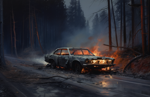 Burned Out Car Forest Flames Haroon Mirza