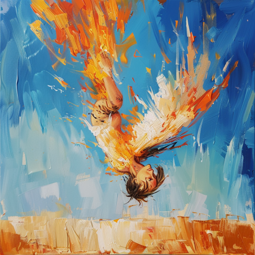 Angel falling from sky oil painting