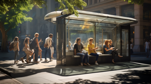bus stop street people standing