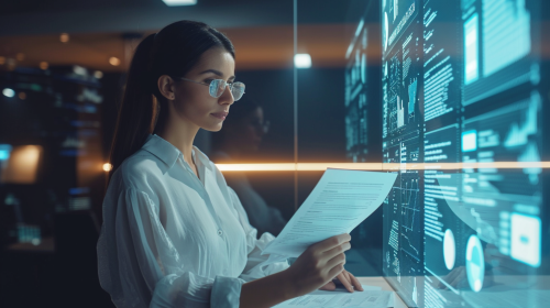 Businesswomen checking electronic documents