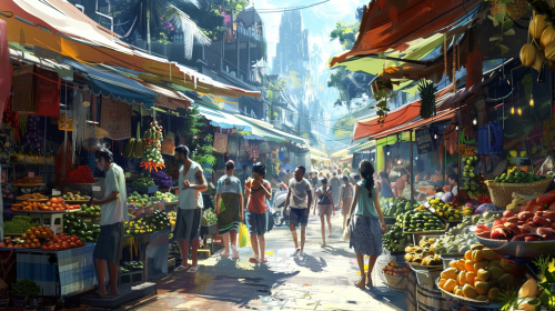 bustling market with vendors