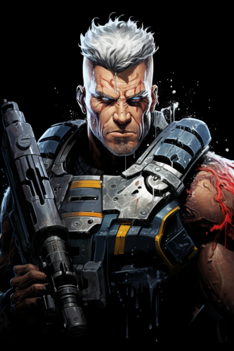 Rough painting of Cable character with a huge gun