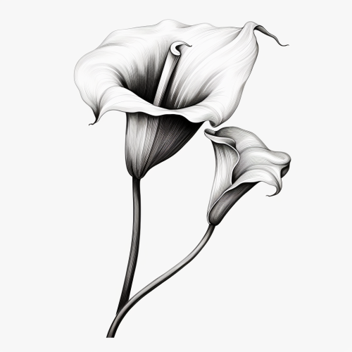 Vibrant calla lilly illustration in black, white, and green Vibrant calla lilly illustration in black, white, and green