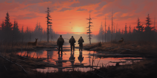 Three men hunting deer in the Canadian wilderness