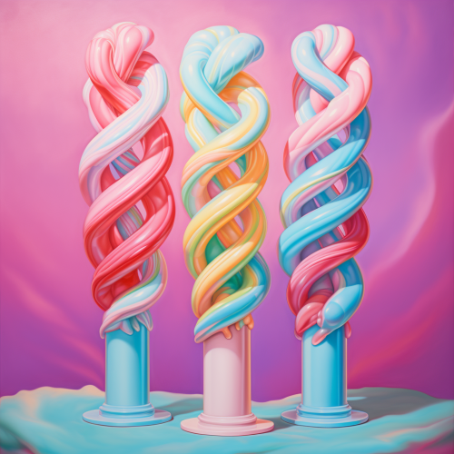 Colorful twisted tubes on pastel background