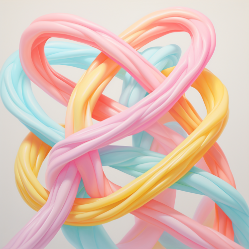 Candy-colored twisted strands on pastel background