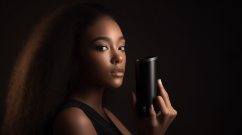 Beautiful girl holding cannabis vaporizer