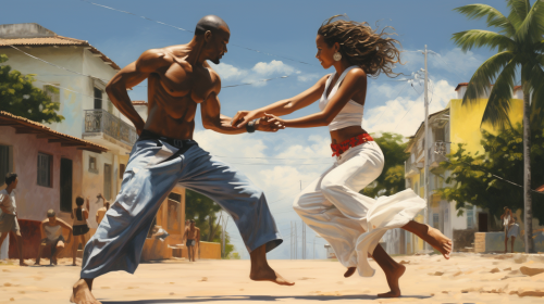 Two people practicing Capoeira in Bahia city Two people practicing Capoeira in Bahia city