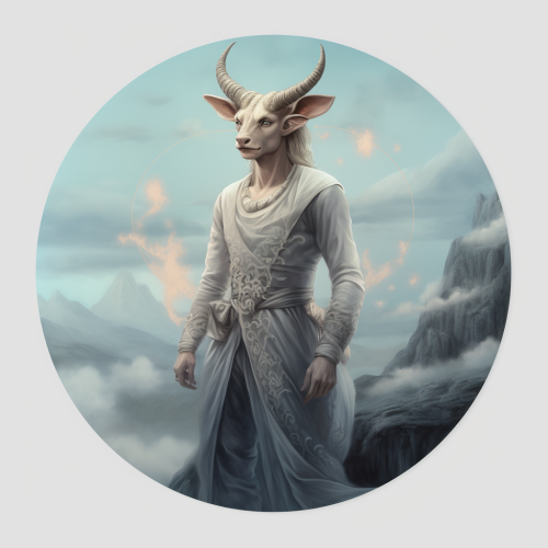 Detailed Capricorn Man in Misty Landscape