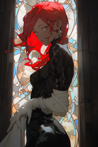 Woman with Short Red Hair in Dramatic Lighting