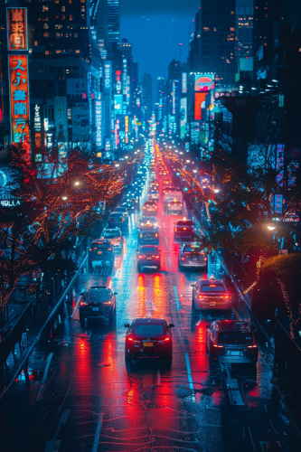 Car on Road Night City