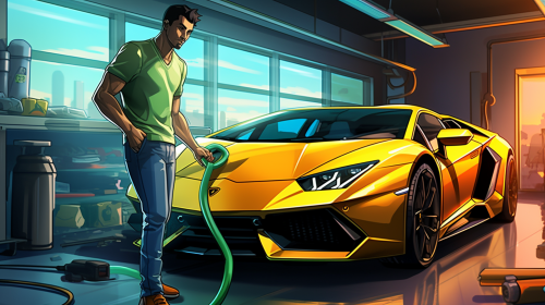 Person applying color-changing wrap on Lamborghini