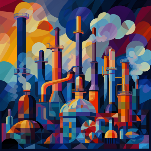 Cubist-style portrayal of CO2 capture techniques