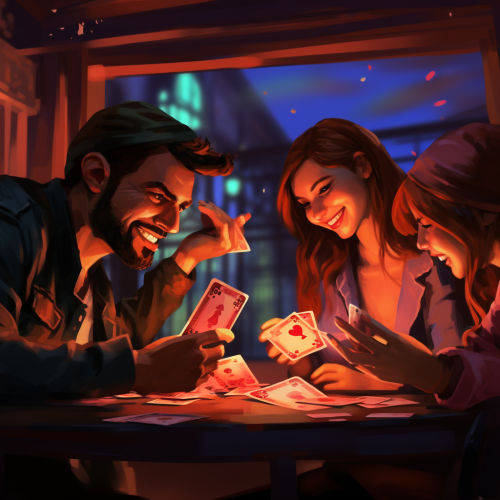 Group of people playing card game