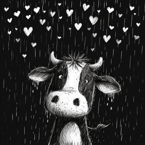 Cartoon Bull in Rain of Hearts