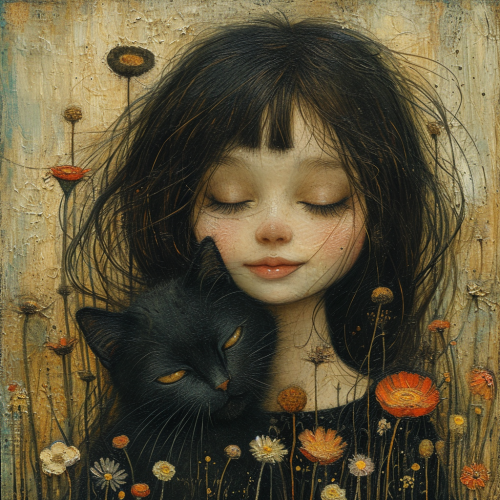 Child with cat cartoon Child with cat cartoon
