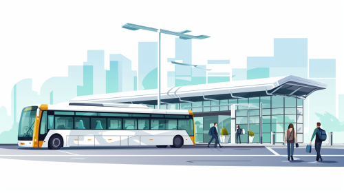 Cartoon Full Body Bus Station Image