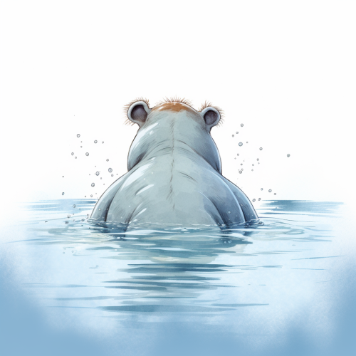 Cute cartoon hippo swimming in blue water