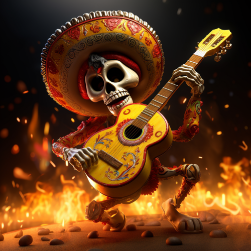 Mariachi cartoon fighting with thunder sword