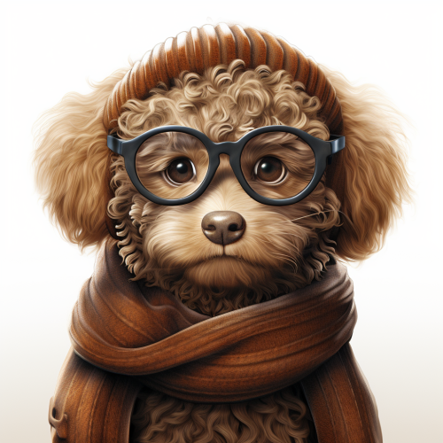 Cute cartoon poodle with winter accessories