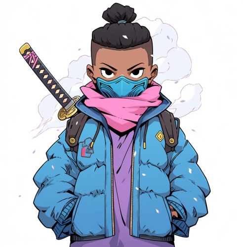 Cartoon samurai wearing bread mask