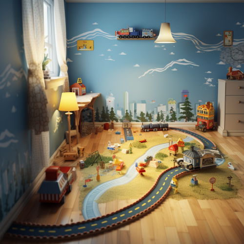 Colorful Cartoon Toy Train in Child's Room