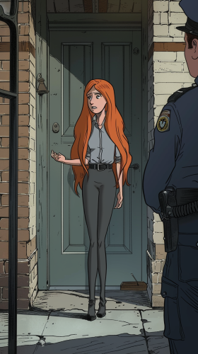 cartoon woman talking to London police