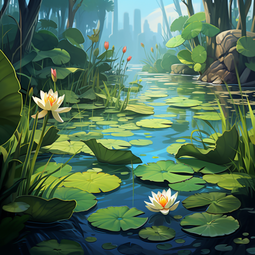 Cartoon backgrounds with pond and lotus leaf kingdom Cartoon backgrounds with pond and lotus leaf kingdom