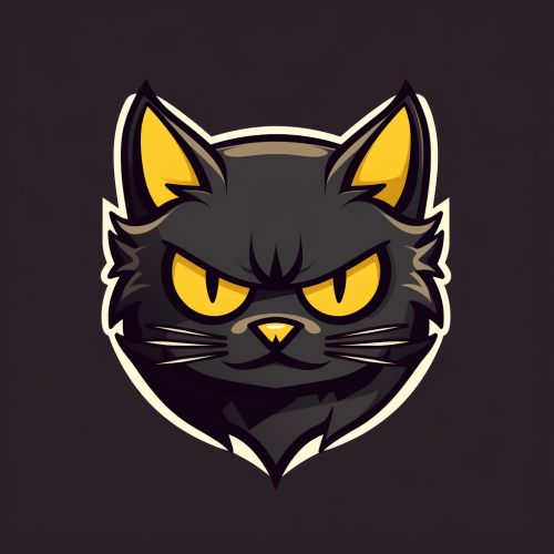 Head of Black Cat with Big Yellow Eyes