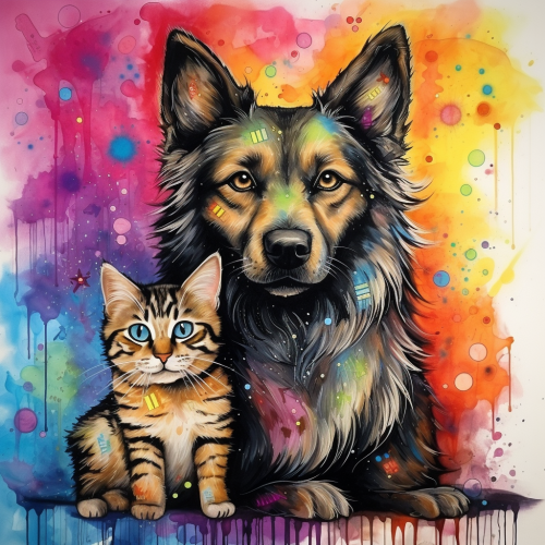 Cartoon Cat Dog Colorful