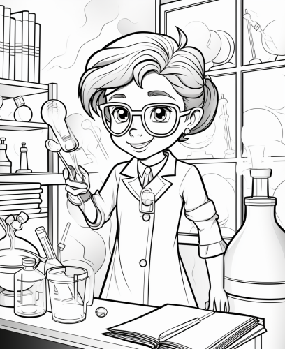 Cartoon scientist girl in lab