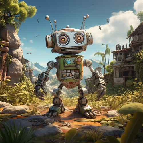 Cartoonish realistic robotics landscape image