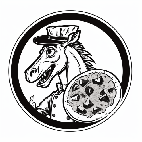 Cartoony horse wearing chef's hat holding a pizza