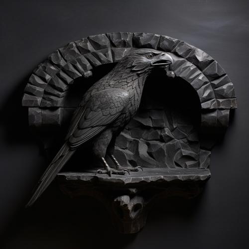 Carved falcon shape on stone wall