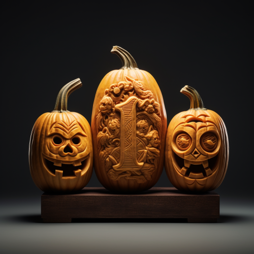 Carved pumpkins with numbers and hyphen