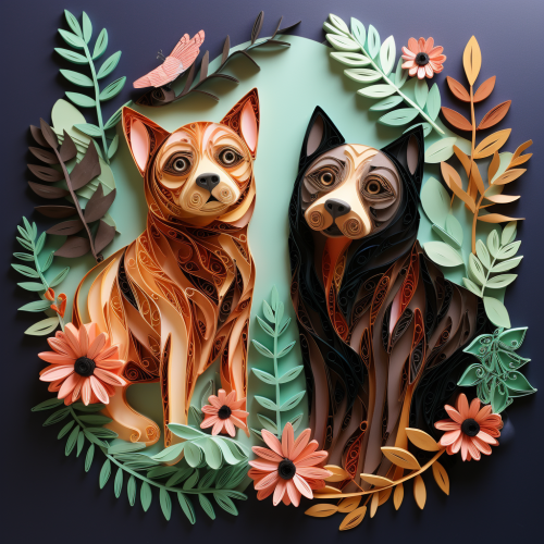 Illustration of Cat and Dog in Forest