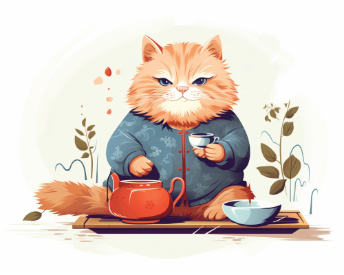 Cute cat enjoying a cup of tea