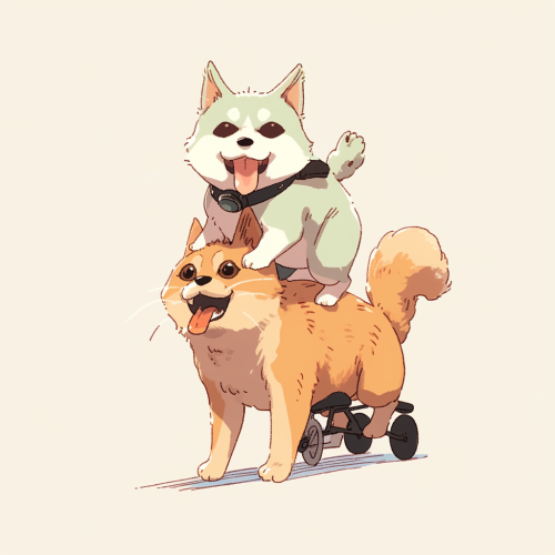 Cute cat riding a dog Cute cat riding a dog