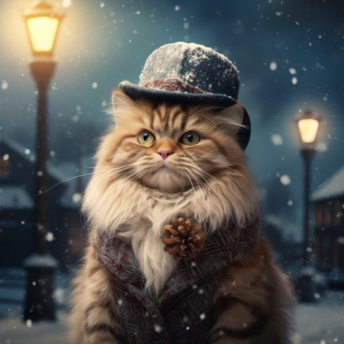 Cat with snowy background on Christmas card