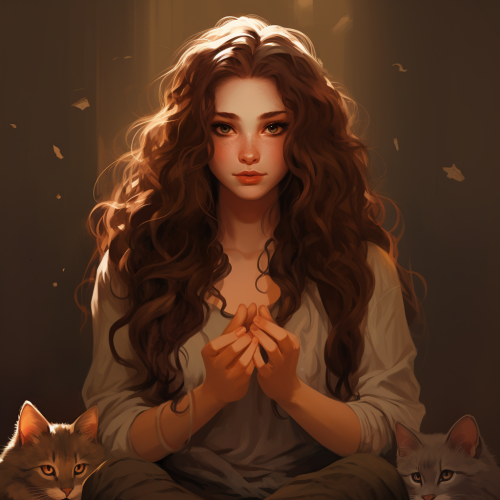 Cat girl with long curly brown hair