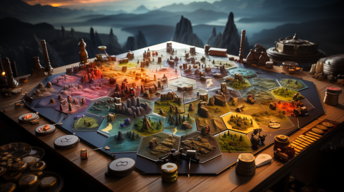 Catan-like hexes with cities, mountains, and forests