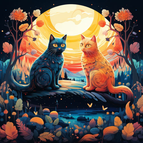 Cats in modern nature scene
