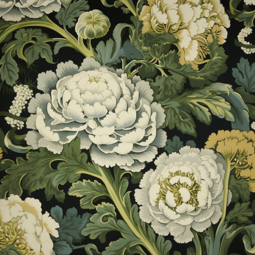 cauliflower textile design in Morris style