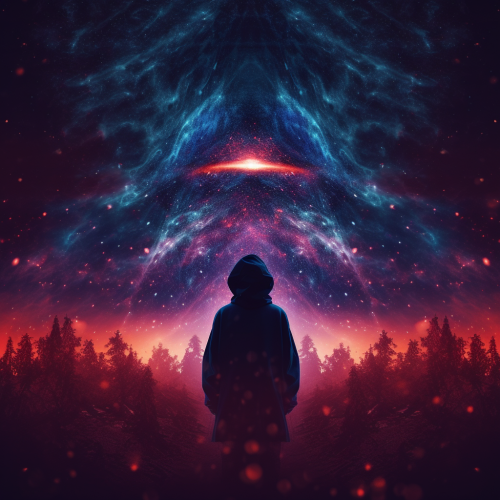 Celestial Being in Mist with Glowing Eyes