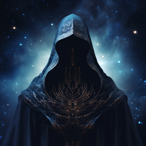 Dark Hooded Celestial Being Creating Universe