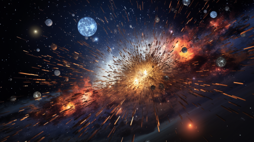 Satellite debris forming intricate patterns against cosmic backdrop Satellite debris forming intricate patterns against cosmic backdrop